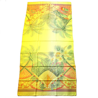 Hermes Rectangle Aloha Silk Jeanne Vif/green/orange Shawl Scarf With Box Made
