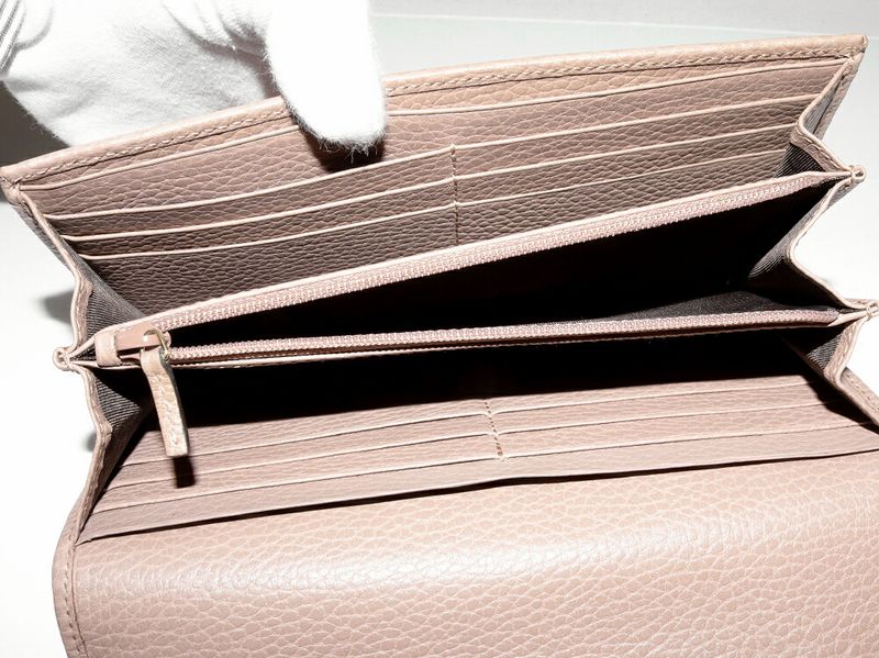 Gucci Zipper Long Wallet With Coin Purse GG Marmont Calfskin Dusty Pink Gold