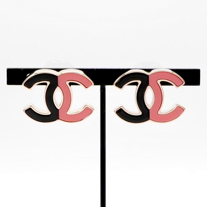 Chanel Earrings Earring Gold Black Pink Coco Mark Bicolor