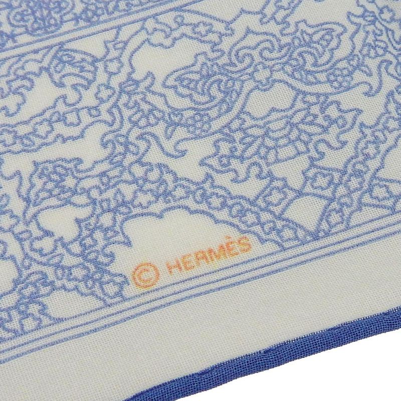 Unused Exhibit Hermes Handkerchief 100% Cotton Blue Everyday Small Item Unisex