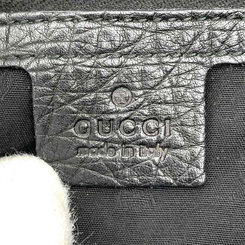 Gucci 257090 Handbag Shoulder Bag Bamboo Braided Handle Leather Black Women
