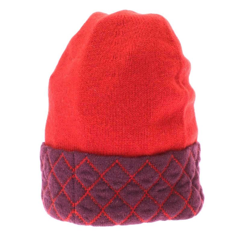 Chanel Coco Mark Bicolor Cashmere Beanie Knit Cap Red Purple