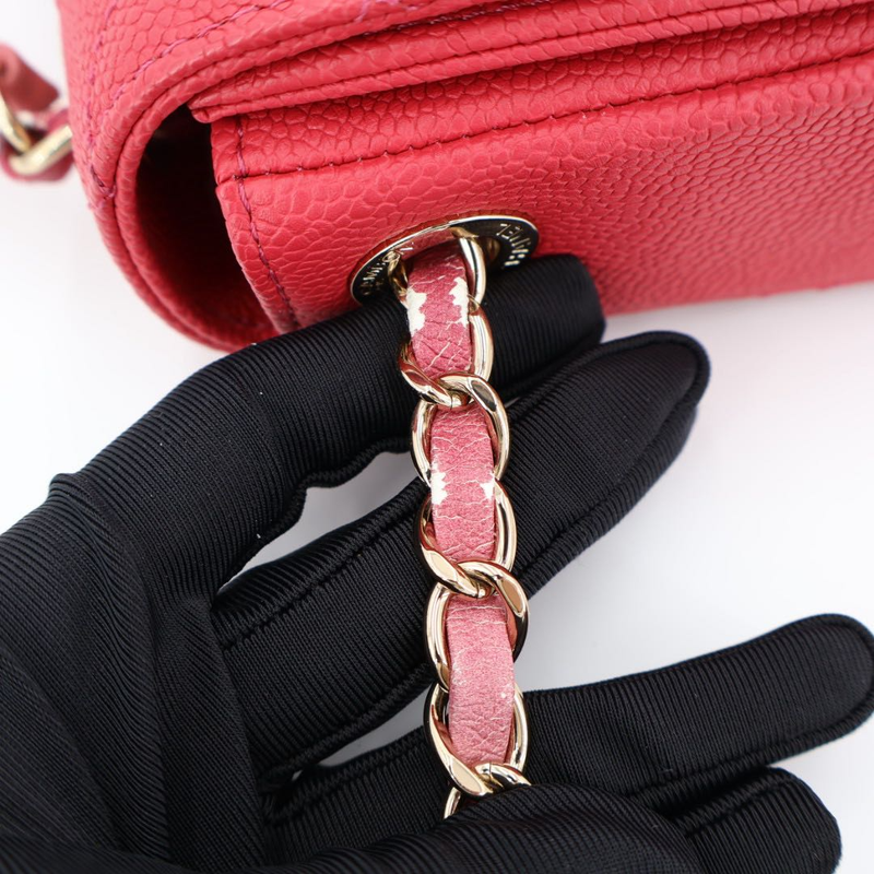 Chanel Matelasse Coco Mark Chain Shoulder Bag Caviar Skin Pink Gold Hardware