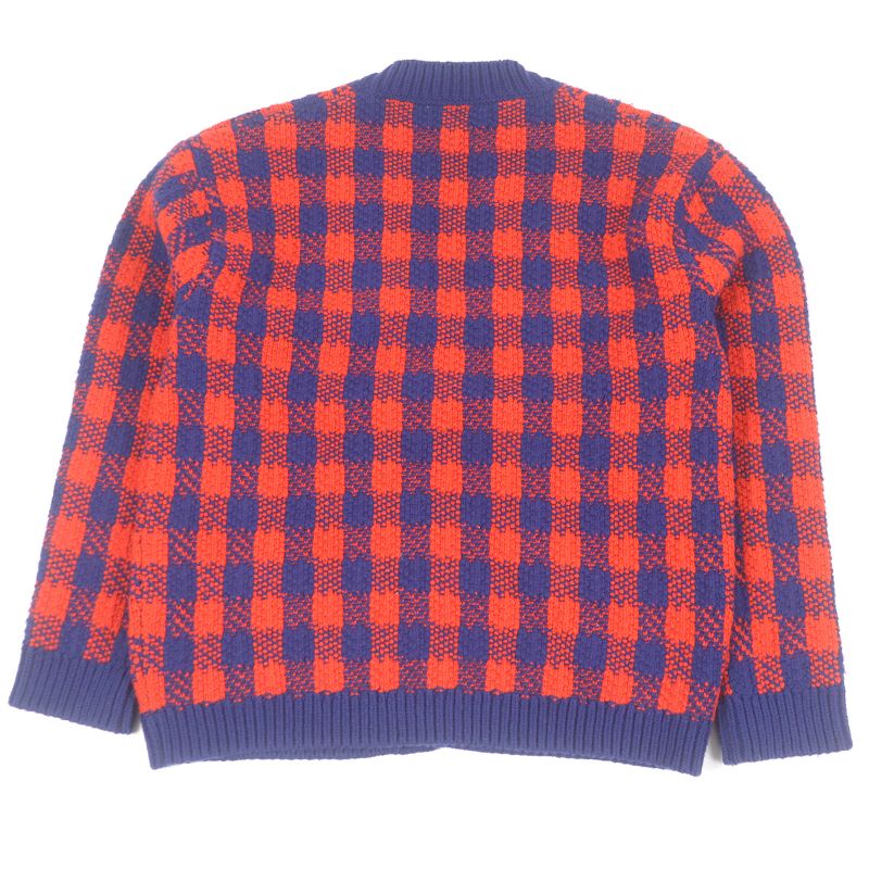 Gucci 23SS 711571 100% Wool Le Plaid Long Sleeve Knit Cardigan Orange Blue L