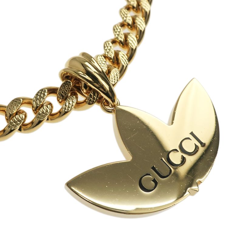 Gucci Adidas Collaboration Necklace Trefoil Golmette Chain Gold Black
