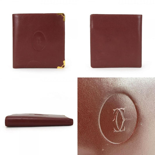 Cartier Bifold Wallet Must Line Calf Bordeaux Gold Hardware With Coin Purse