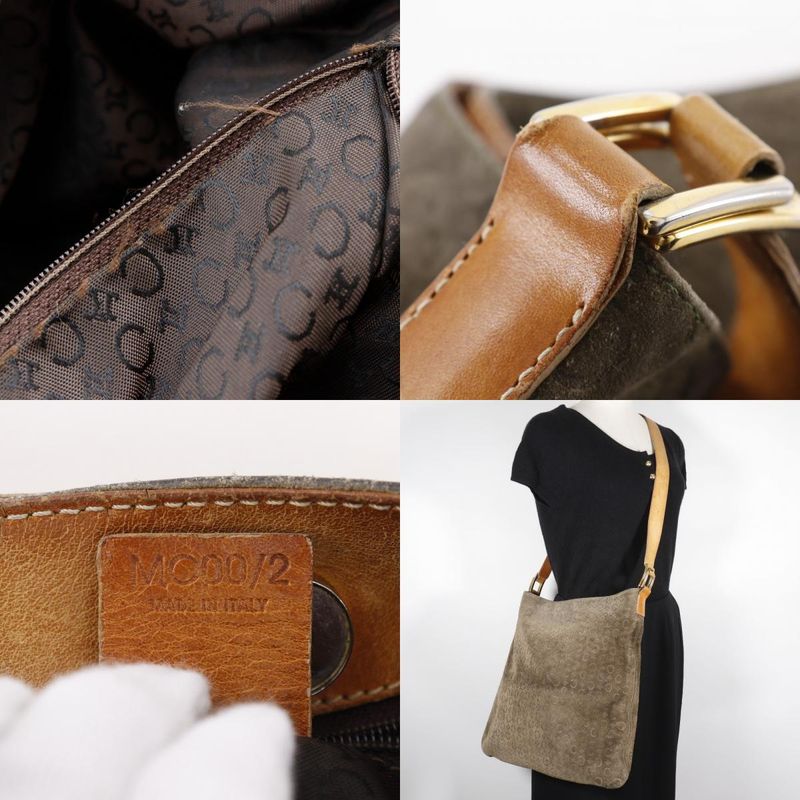 Celine C Macadam Suede Brown Women's Shoulder Bag