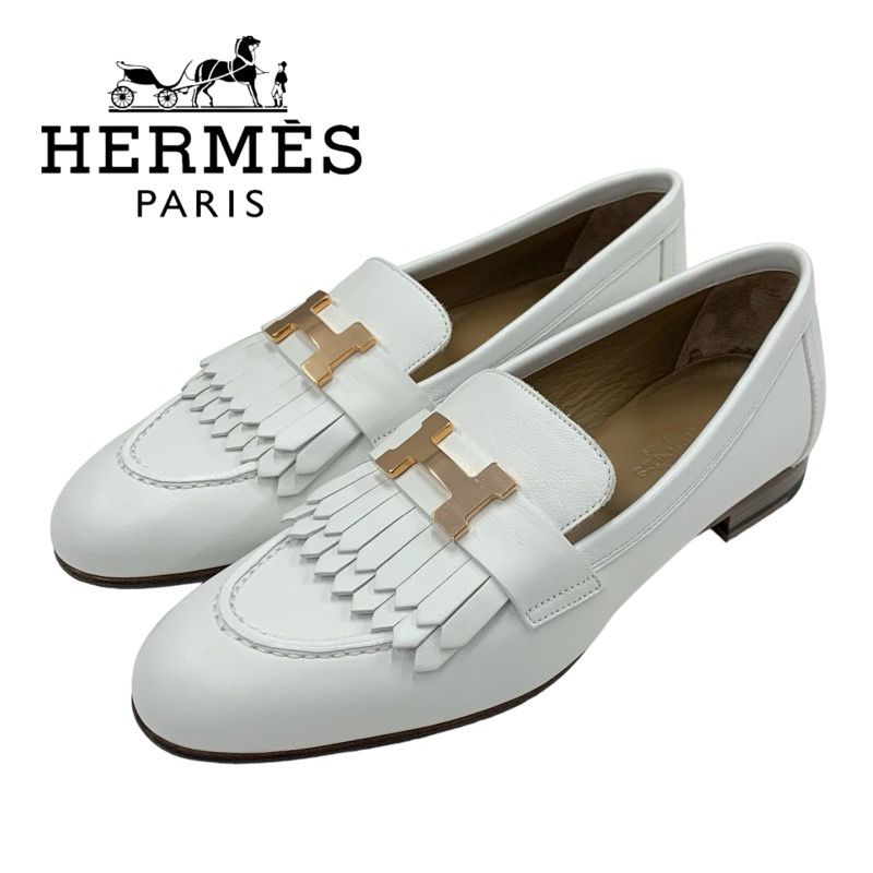 Hermes Royale Loafer Leather Shoes Leather White Unused Moccasins Flat Shoes
