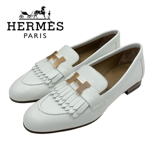 Hermes Royale Loafer Leather Shoes Leather White Unused Moccasins Flat Shoes