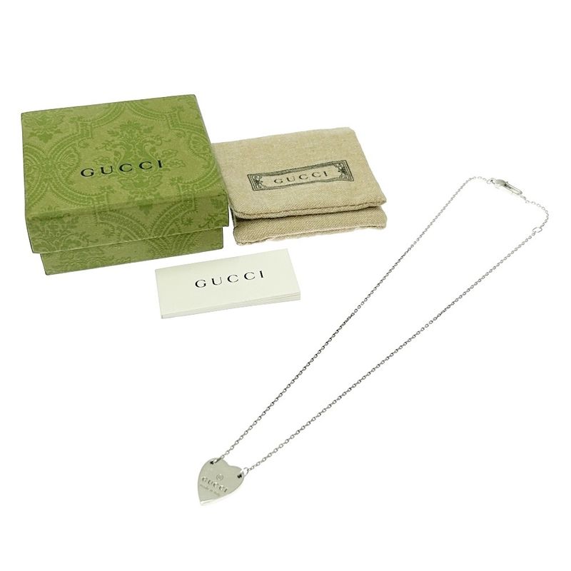 Gucci Silver Logo Heart Necklace 8.2g 925 Engraved 364365 Necklace
