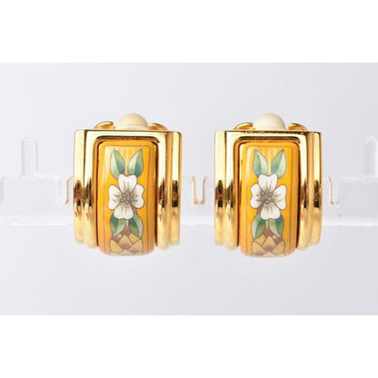 Hermes Earrings Hermes Emailles Cloisonne Enamel With Flower Motif Yellow Gold