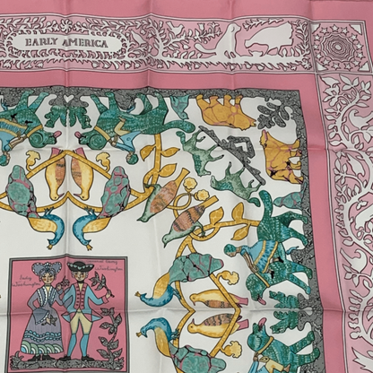 Hermes Carree 90 Early America Old America Animal Print Scarf Silk Pink With Bag