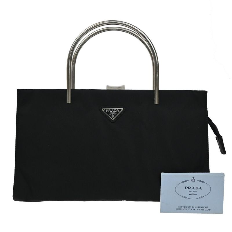 Prada Handbag Black Nylon Leather 80ka730