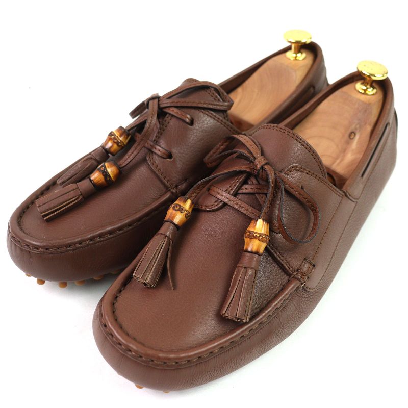 Gucci 367923 Bamboo Tassel Leather Loafer Driving Shoes Brown 8.5 Storage With