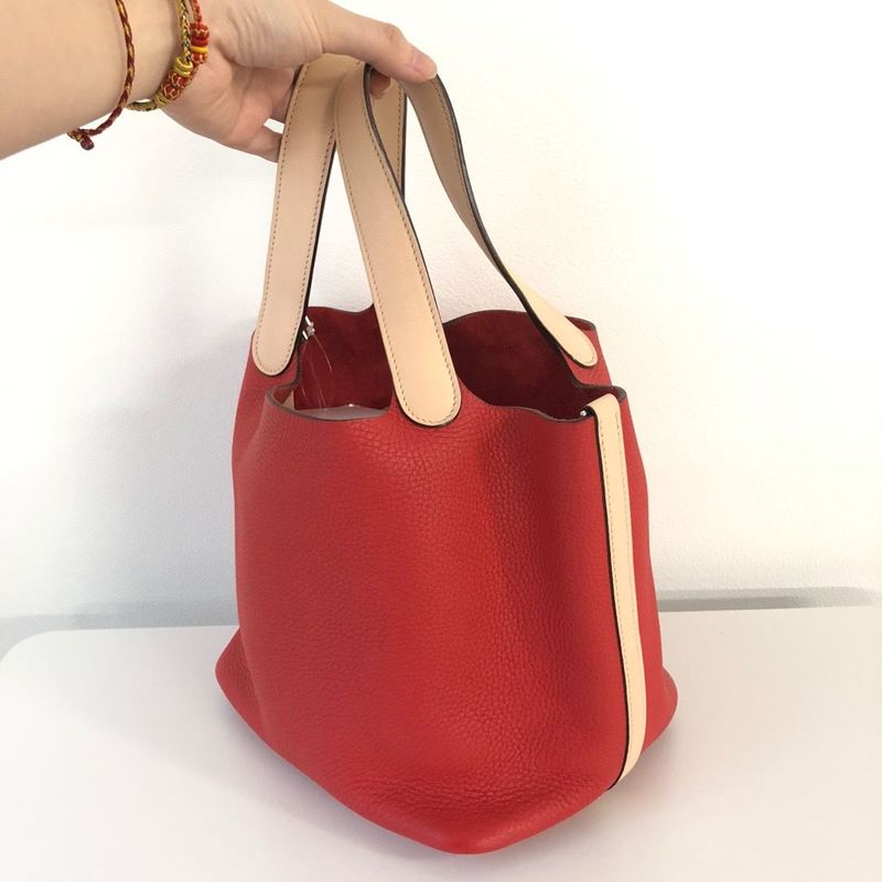 Hermes Picotin Lock Touch MM Rouge Tomato Rose Eglantine Taurillon Clemence