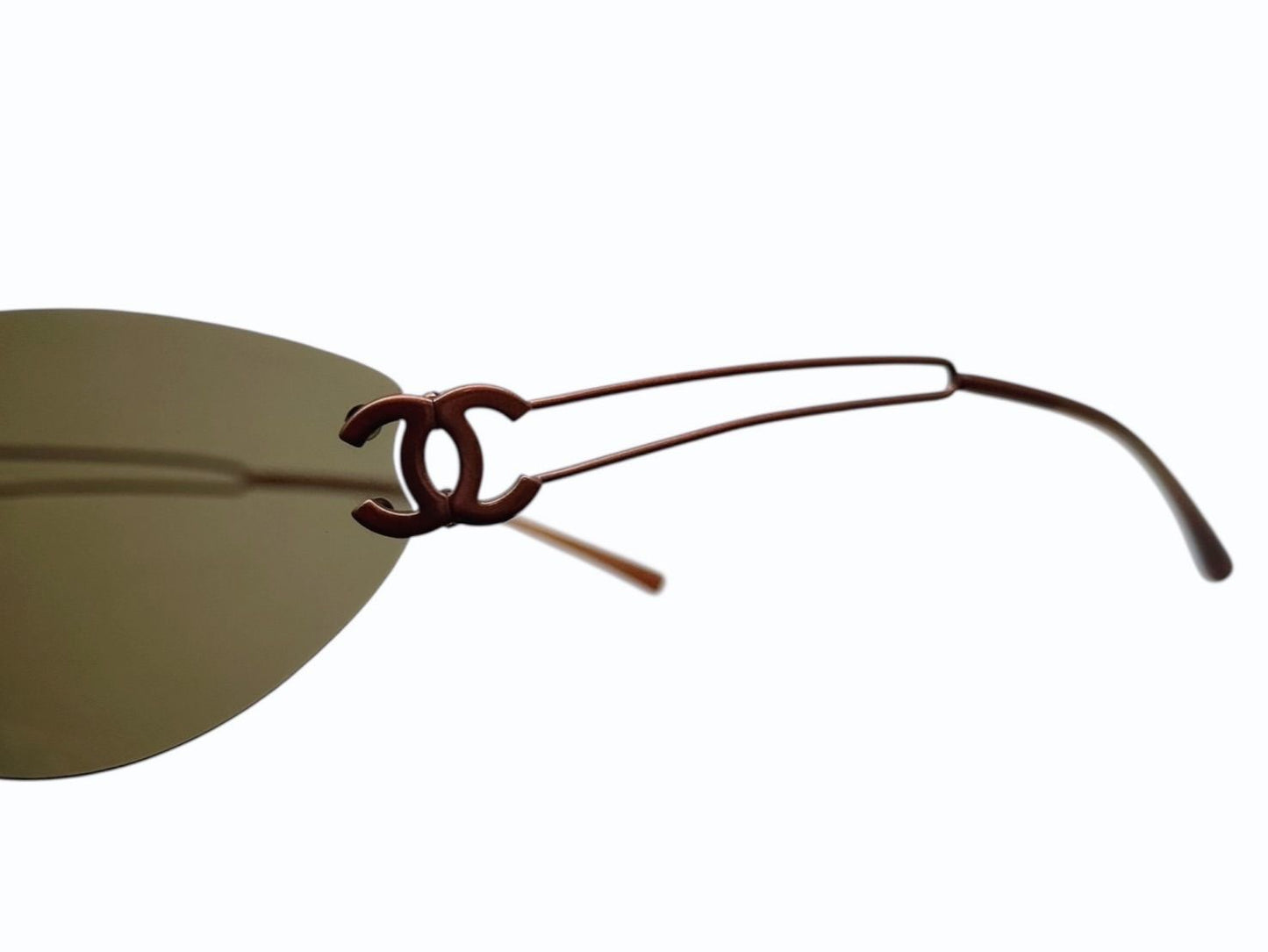 Chanel Rimless Sunglasses CC Logo Blanc Brown Eyewear — view 4