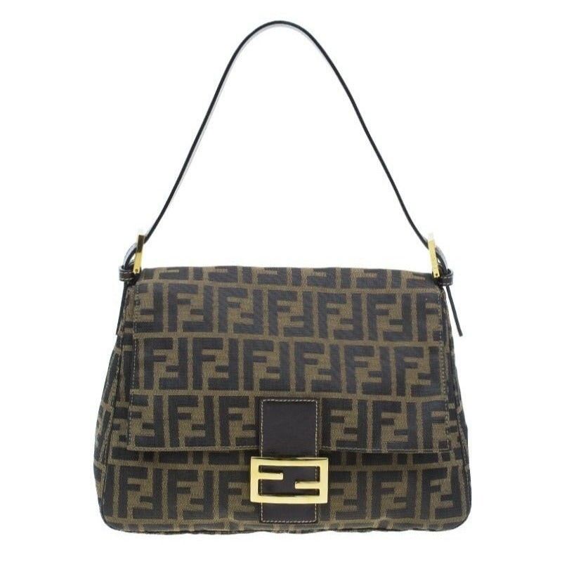 FENDI Mamma Zucca Bucket Baguette Tan Tobacco Flap Bag Purse Shoulder GHW