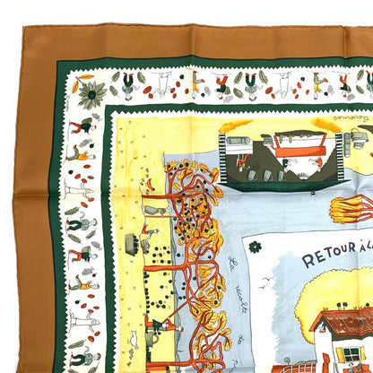 Color Hermes Carre 90 RE TOUR A LA Terre Homeward Silk Scarf Brown