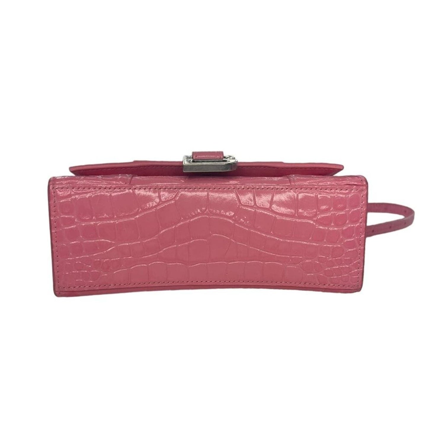 BALENCIAGA Hourglass Top Handle Mini Bag Crocodile Embossed Leather XS Pink Tote - The Reluxe