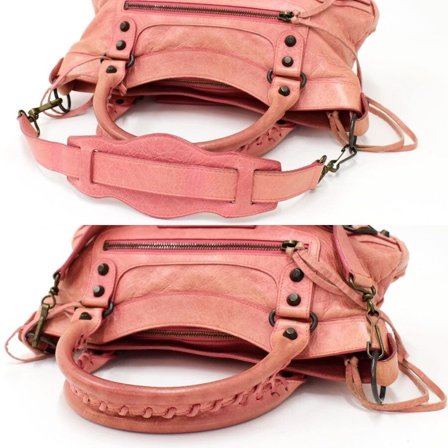 Balenciaga Motocross The First Bag Agneau Leather Studs Hardware City Tote Pink - The Reluxe