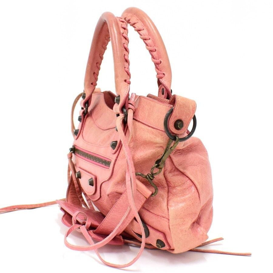 Balenciaga Motocross The First Bag Agneau Leather Studs Hardware City Tote Pink - The Reluxe