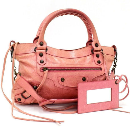 Balenciaga Motocross The First Bag Agneau Leather Studs Hardware City Tote Pink - The Reluxe