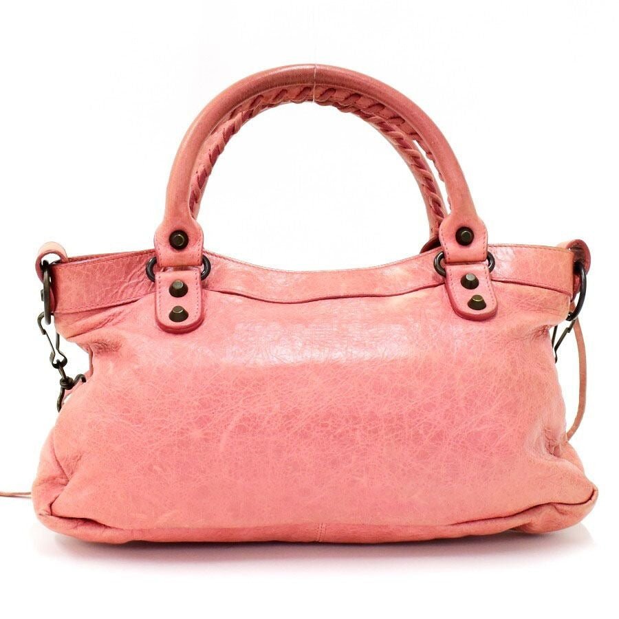 Balenciaga Motocross The First Bag Agneau Leather Studs Hardware City Tote Pink - The Reluxe