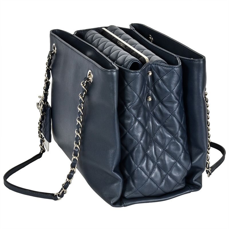 Chanel Matelasse Chain Tote Leather Navy Silver Hardware Coco Charm