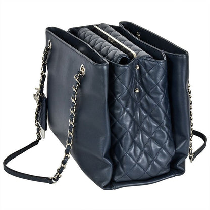 Chanel Matelasse Chain Tote Leather Navy Silver Hardware Coco Charm