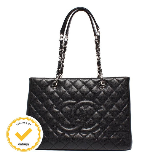 Chanel Chain Tote Bag Grand Shopping GST Silver Hardware Caviar Skin Matelasse