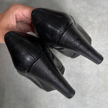 Prada Leather Wedge Sole Logo Booties 35 1 2 22.5cm (8.86in) Short Boots Black