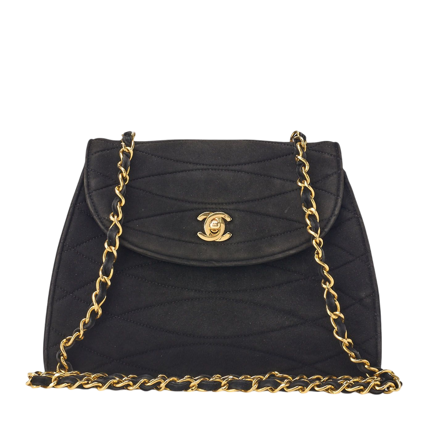 Chanel Shoulder Bag Tote Bag Round Flap Turnlock Chain Shoulder Suede Black