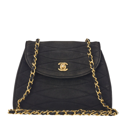 Chanel Shoulder Bag Tote Bag Round Flap Turnlock Chain Shoulder Suede Black
