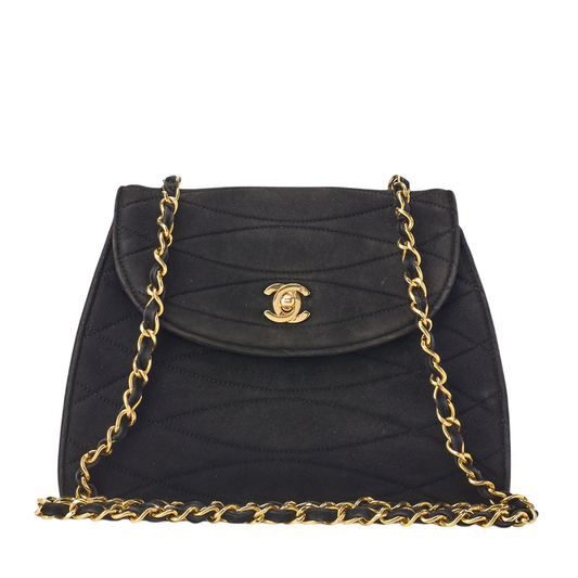 Chanel Shoulder Bag Tote Bag Round Flap Turnlock Chain Shoulder Suede Black