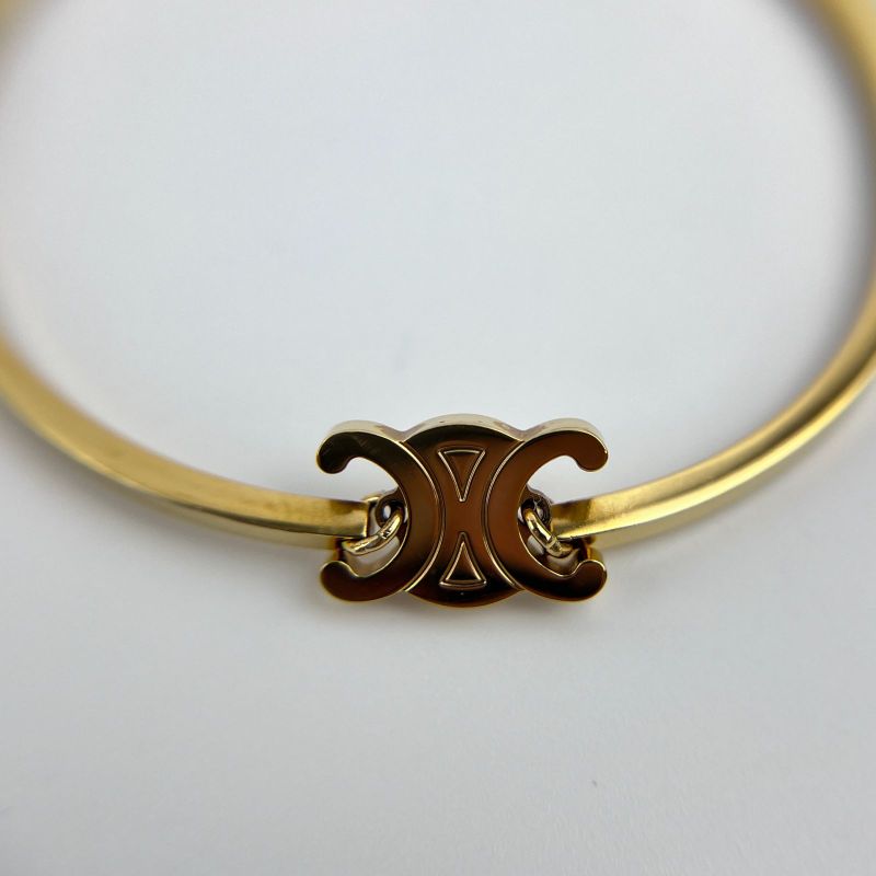 Celine Logo Triomphe Accessory Bracelet Bangle Gold Vintage Women's