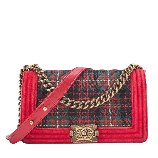 Chanel Boy Chanel Matelasse Chain Shoulder Cotton And Peroa Red And Multicolor