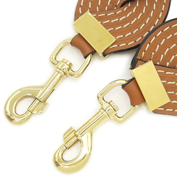 Loewe Shoulder Strap Wave Stitch Shoulder Strap Leather Brown Gold Hardware