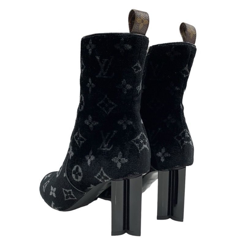 Louis Vuitton Silhouette Line Boots Short Boots Shoes Velor Black Monogram