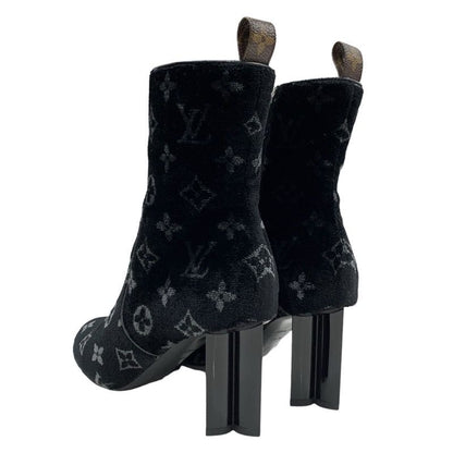 Louis Vuitton Silhouette Line Boots Short Boots Shoes Velor Black Monogram