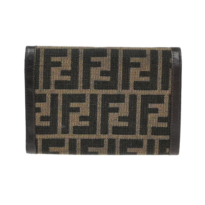 Fendi Trifold Wallet Zucca Pattern Canvas Leather Brown 01ka823