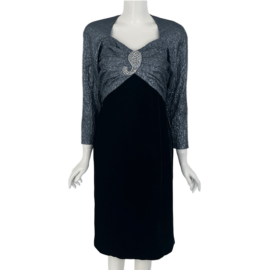 Christian DIOR Dressy Dress Velour Lamé Rhinestones Long Sleeves Long