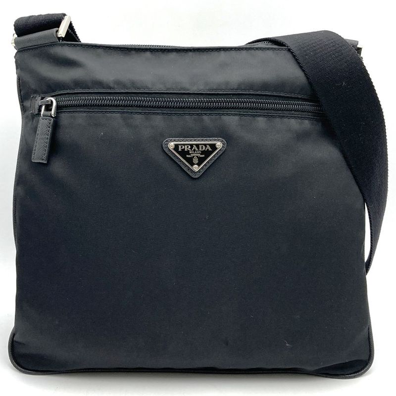Prada Crossbody Shoulder Bag Black Nylon Women Men Triangle Logo