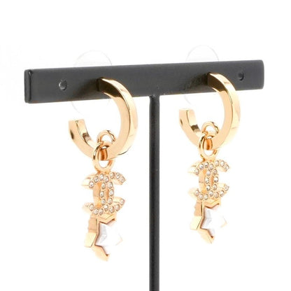 Chanel Earrings Earring Gold Coco Mark Star Hoop Rhinestone