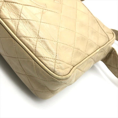 Chanel CC Logo Quilted Lambskin Fringe Shoulder Bag Beige Purse