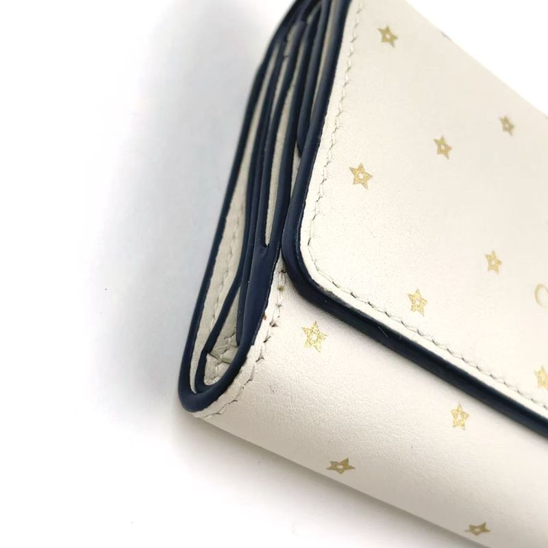 Christian Dior Star Pattern Trifold Leather White Wallet Gold
