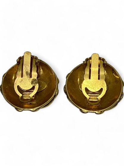 Chanel 25 Engraved 1990's Triple Coco Mark Earrings Ladies Gold