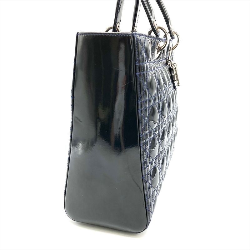 Christian DIOR Lady Dior Canage Handbag Patent Leather Black Silver Hardware