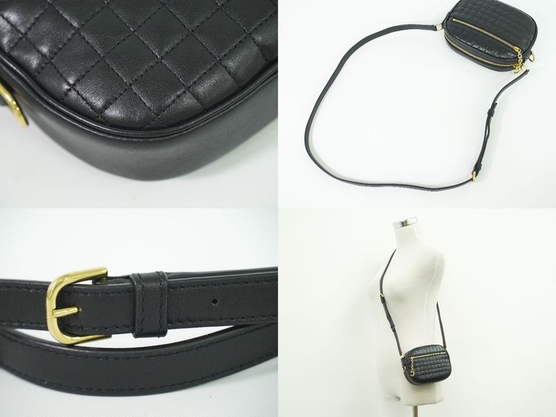 Authentic Celine Ccharm Shoulder Bag Pochette Leather Black Bag Pre-owned