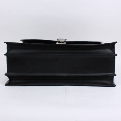 Cartier Doctor's Bag Leather Black Handbag Silver
