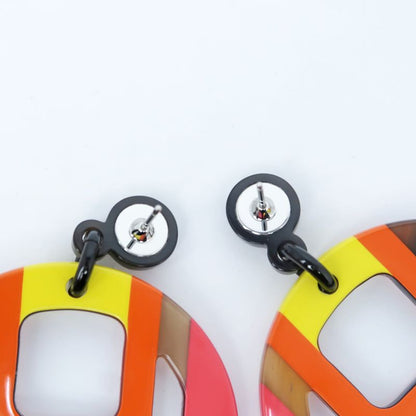 Hermes Earrings H Equipe Buffalo Horn Pair Multicolor Pink Accessories
